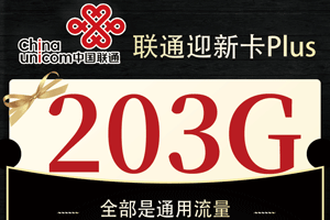 联通迎新卡Plus 29元月租203G通用+200分钟语音【神卡回归】