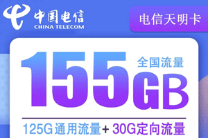 电信天明卡 19元月租125G通用+30G定向【低月租高流量】