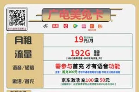 广电美兔卡，19元包162G通用流量+30G定向流量