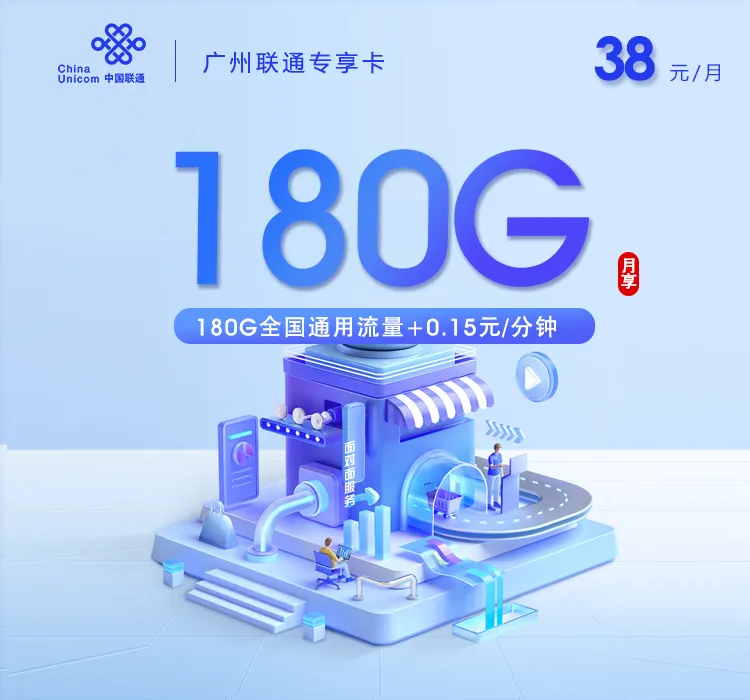 广州联通专享卡【长期38元180G】