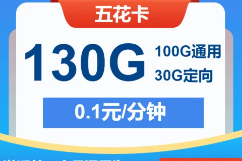 中国电信五花卡19元包100G通用+30G定向+通话0.1元/分钟套餐概括