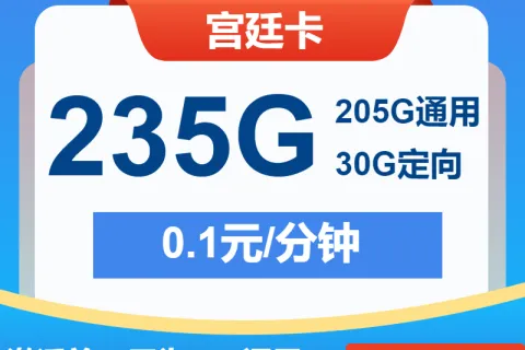 中国电信宫廷卡29元包205G通用+30G定向+通话0.1元/分钟套餐概括