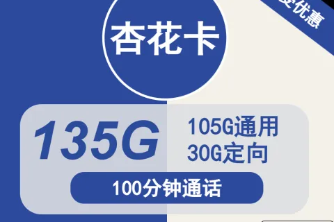 中国电信杏花卡29元包105G通用+30G定向+100分钟通话套餐概括