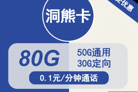中国电信洞熊卡19元包50G通用+30G定向+通话0.1元/分钟套餐概括
