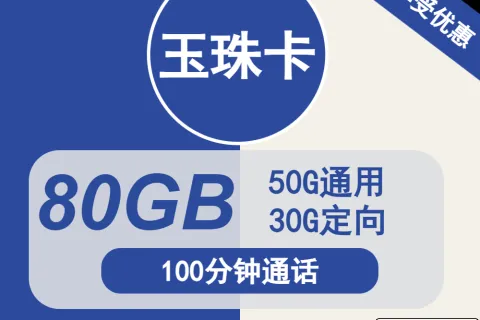 中国电信玉珠卡29元包50G通用+30G定向+100分钟通话套餐概括