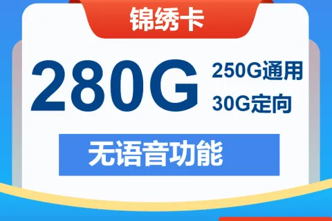 中国电信锦绣卡29元包250G通用+30G定向+无语音功能套餐概括