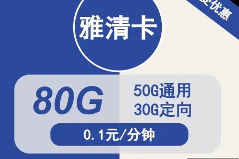 中国电信雅清卡29元包50G通用+30G定向+通话0.1元/分钟套餐概括