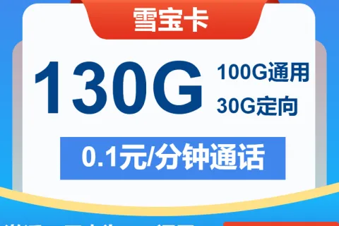 中国电信雪宝卡29元包100G通用+30G定向+通话0.1元/分钟套餐概括