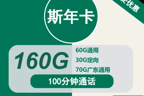 中国移动斯年卡29元包130G通用+30G定向+100分钟套餐概括