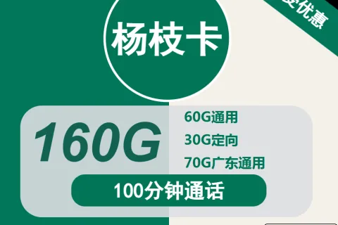 中国移动杨枝卡29元包130G通用+30G定向+100分钟套餐概括