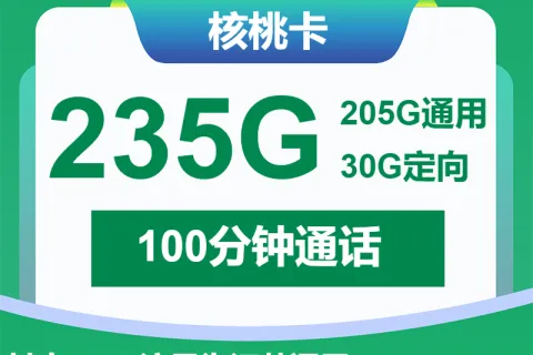 中国移动核桃卡29元包205G通用+30G定向+100分钟套餐概括