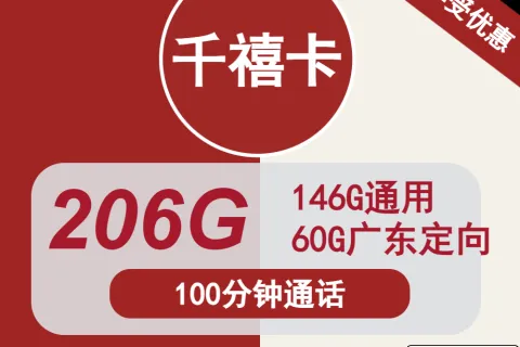 中国联通千禧卡34元包146G通用+60G定向+100分钟通话套餐概括