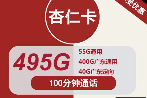 中国联通杏仁卡30元包400G广东通用+55G全国通用+40G定向+100分钟套餐概括