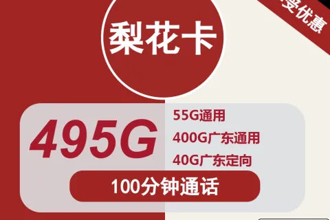 中国联通梨花卡30元包400G广东通用+55G全国通用+40G定向+100分钟套餐概括