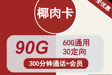 中国联通椰肉卡24元包60G通用+30G定向+300分钟+会员套餐概括