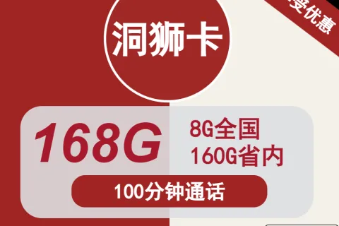 中国联通洞狮卡29元包168G通用+100分钟通话套餐概括