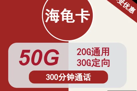 中国联通海龟卡19元包20G通用+30G定向+300分钟通话套餐概括