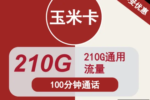 中国联通玉米卡39元包210G通用+100分钟通话套餐概括