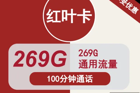 中国联通红叶卡59元包269G通用+100分钟通话套餐概括