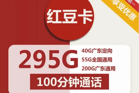 中国联通红豆卡20元包55全国通用+200G广东通用+40G广东定向+100分钟通话套餐概括