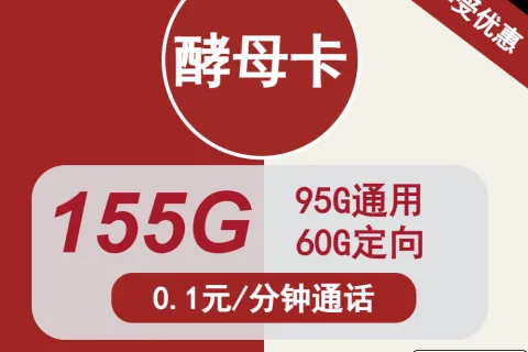 中国联通酵母卡29元包95G通用+60G定向+通话0.1元/分钟套餐概括