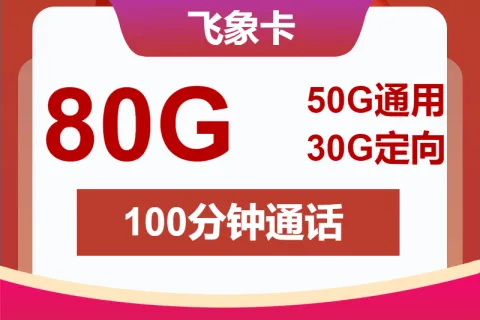 中国联通飞象卡19元包50G通用+30G定向+100分钟套餐概括