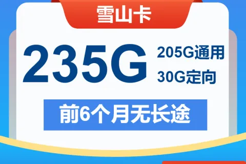 中国电信雪山卡19元包205G通用+30G定向+通话0.1元/分钟套餐概括
