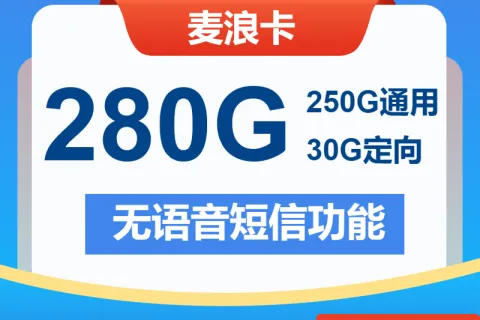 中国电信麦浪卡29元包250G通用+30G定向+无语音功能套餐概括