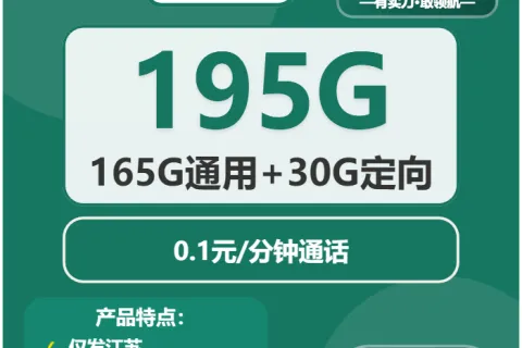 中国移动松果卡29元包165G通用+30G定向+通话0.1元/分钟套餐概括