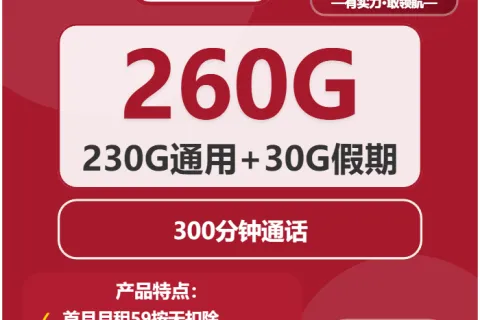 中国联通光阴卡38元包230G通用+30G假期+300分钟套餐概括