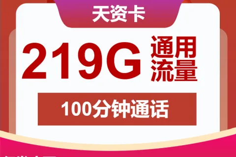 中国联通天资卡39元包219G通用+100分钟套餐概括