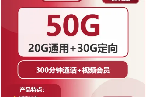 中国联通海苔卡19元包20G通用+30G定向+300分钟+视频会员套餐概括