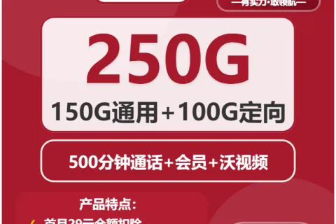 中国联通精灵卡29元包150G通用+100G定向+500分钟+会员套餐概括