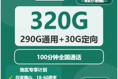 中国移动江边卡39元包290G通用+30G定向+100分钟通话套餐概括