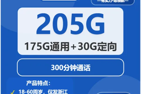 中国电信时光卡29元包175G通用+30G定向+300分钟套餐概括