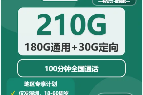 中国移动大鹏卡39元包180G通用+30G定向+100分钟套餐概括