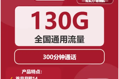 中国联通云谷卡8元包130G通用+300分钟套餐概括