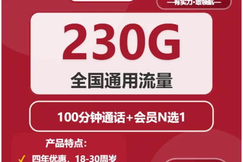 中国联通元宵卡29元包230G通用+100分钟+会员N选1套餐概括
