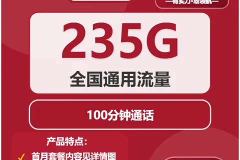 中国联通时刻卡29元包235G通用+100分钟通话套餐概括