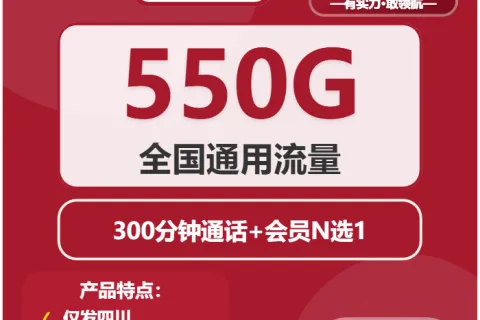 中国联通普洱卡40元包550G通用+300分钟+会员套餐概括