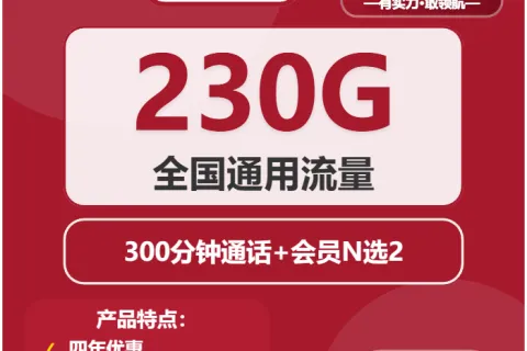 中国联通涟漪卡29元包230G通用+300分钟+双会员套餐概括
