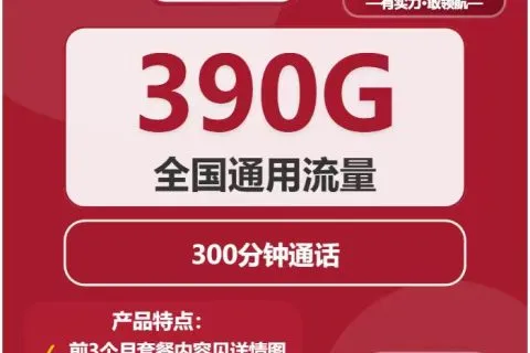 中国联通竹露卡39元包390G通用+300分钟套餐概括