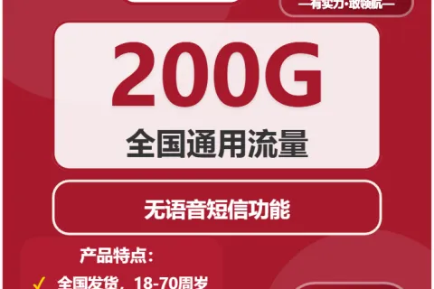 中国联通金盈卡19元包200G通用+无语音功能套餐概括