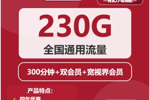 中国联通青茶卡29元包230G通用+300分钟+双会员套餐概括