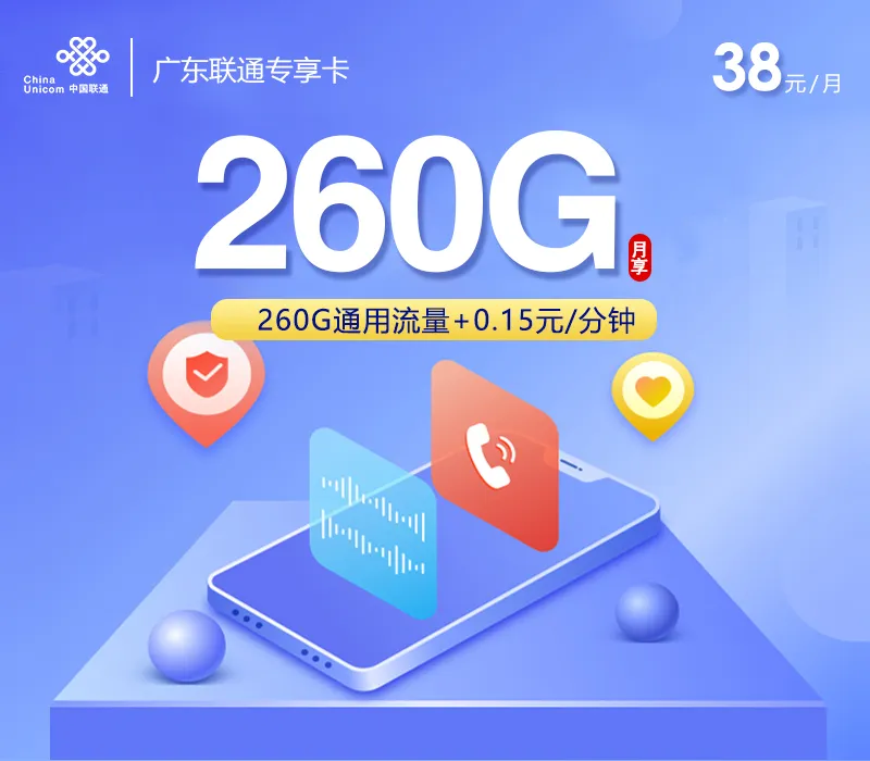 广东联通专享卡【38元260G】