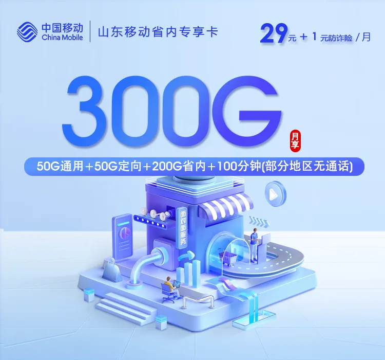 山东移动省内专享卡【30元300G+100分钟】